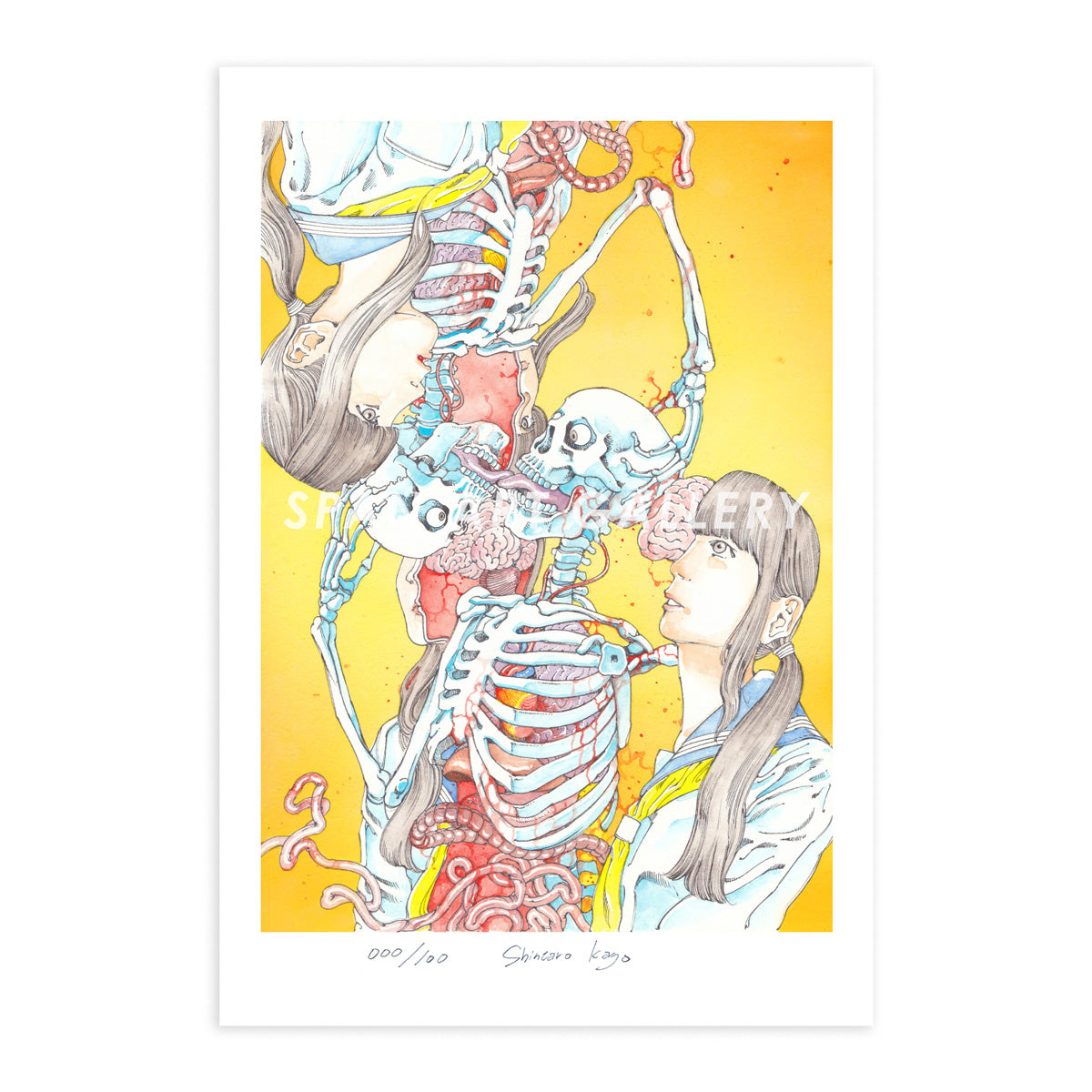 Reproductions of original drawing "No.2「骸骨接吻1」" by Shintaro Kago