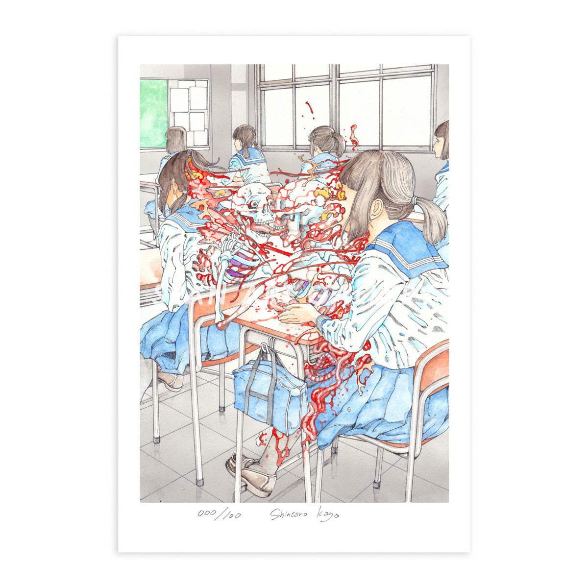 Reproductions of original drawing "No.3「骸骨接吻3」" by Shintaro Kago